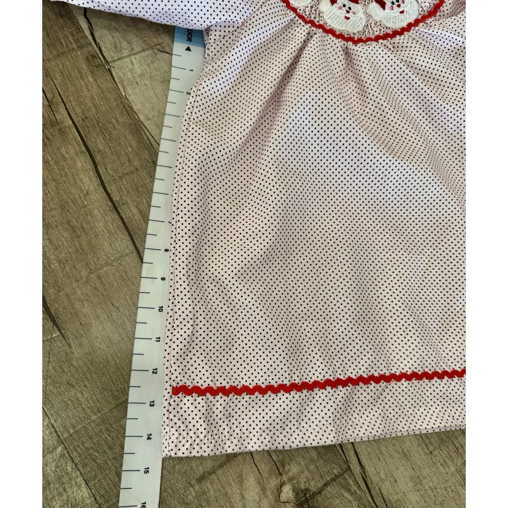 Baby Girl Christmas Santa Smocked Polka Dot Dress Red Ric-Rac Trim 18-24M - Picture 9 of 10